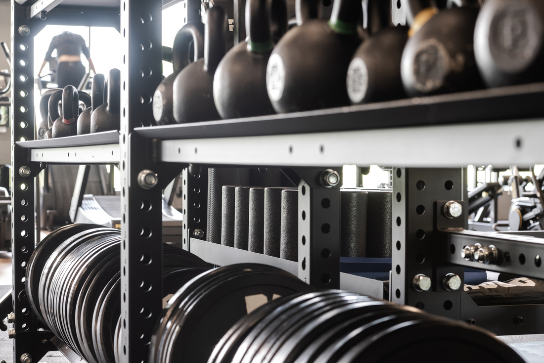 Gym Shelf with Strength Training Equipment